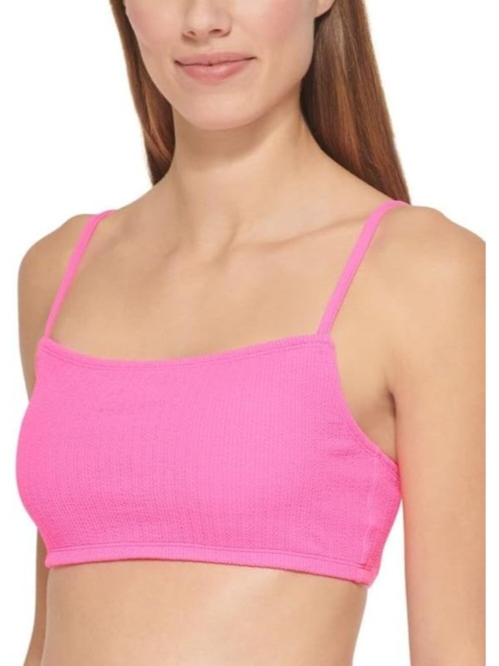 DKNY Textured Bralette Bikini Top Neon Pink ( L )